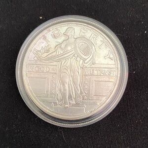 Silver Tone Liberty Standing Lady Coin in Protective Capsule